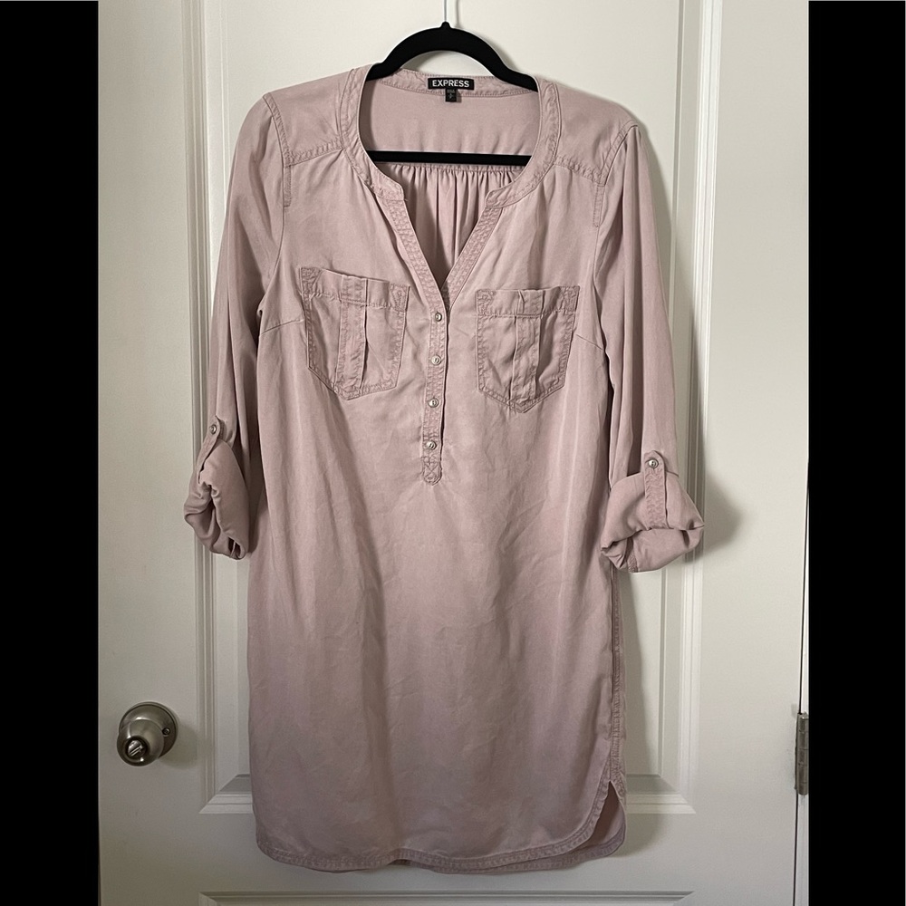 Express women’s tunic long sleeve pockets dress pale pink Small